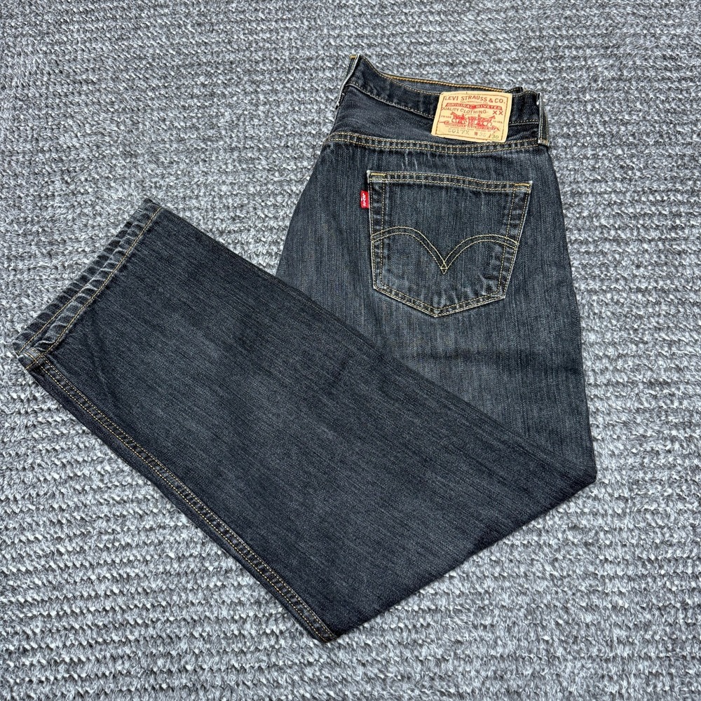 Y2K Levis Mens 501 Jeans 38x30 Black Gray Wash Straight Leg Button Fly Denim